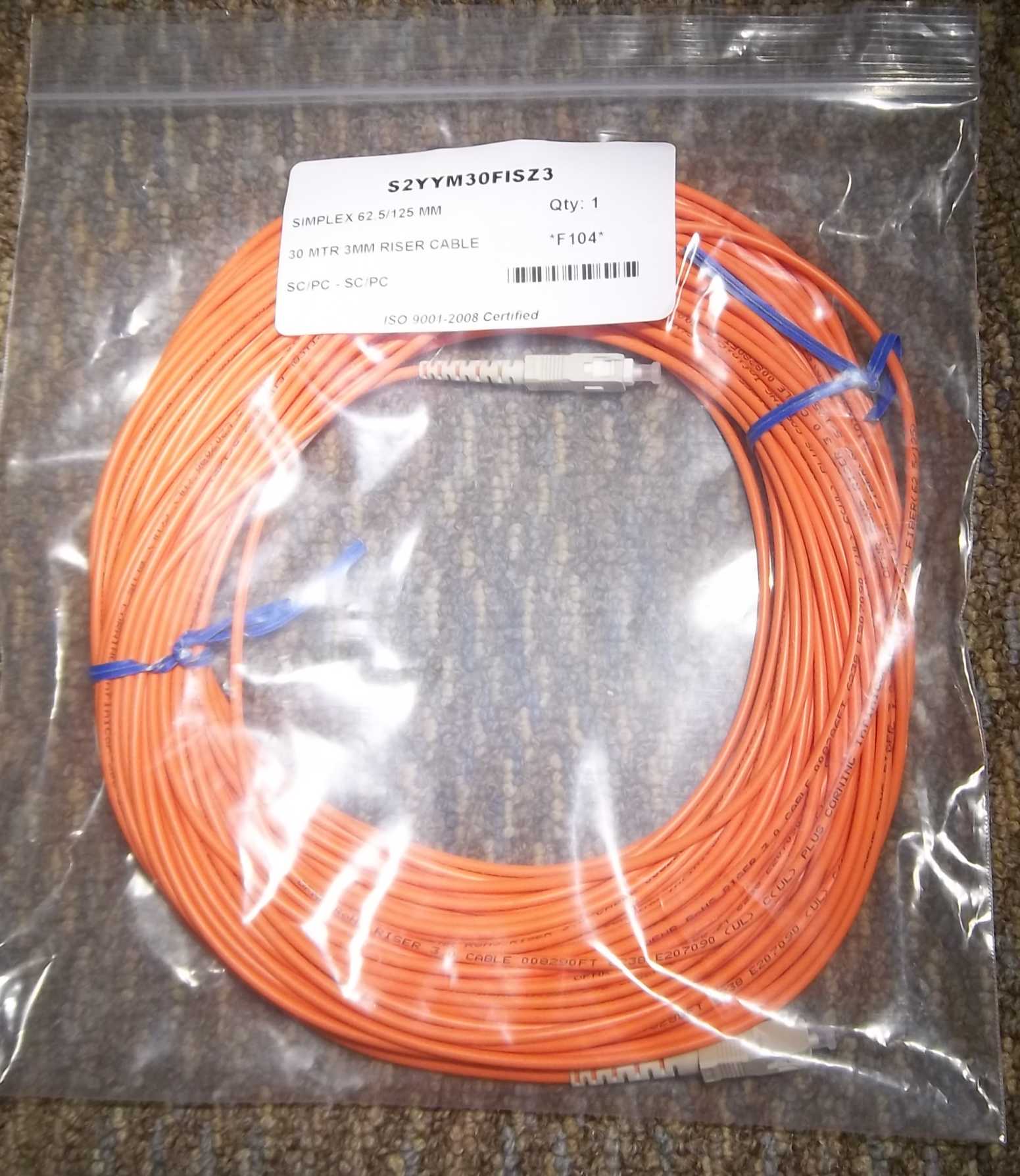30 Meter 3 mm Riser Cable-Simplex 62.5 by 125mm S2YYM30FISZ3 30 meter 3mm Riser Cable fiber optic cable fiber optic riser cable Simplex 62.5mm by 125mm
